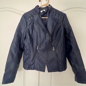 NAVY BLUE FAUX LEATHER JACKET